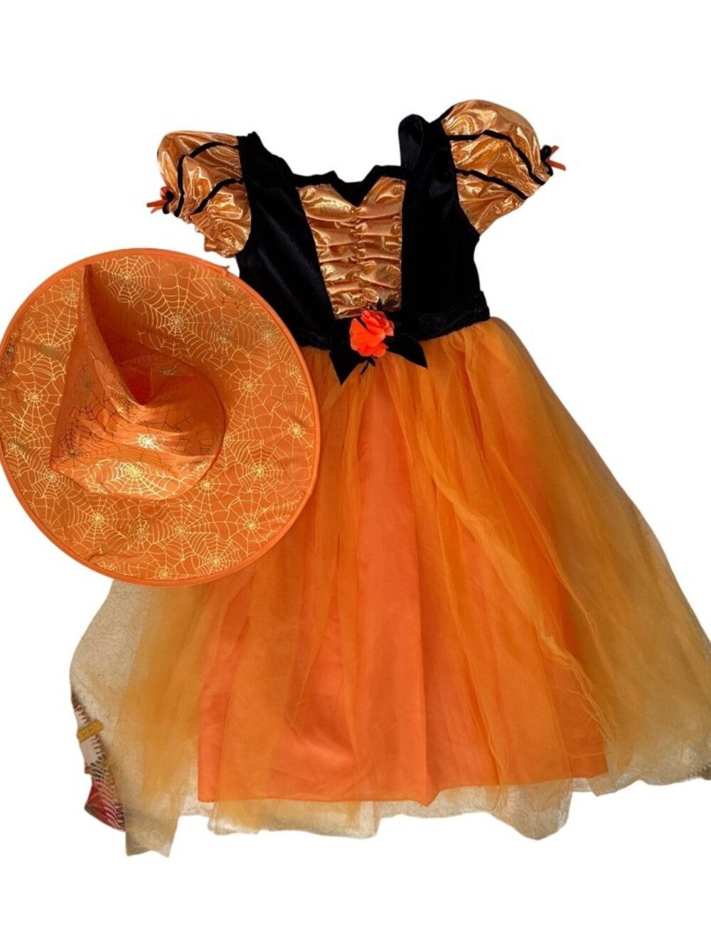 Halloween Girls Orange & Black Witch Costume Hat Medium